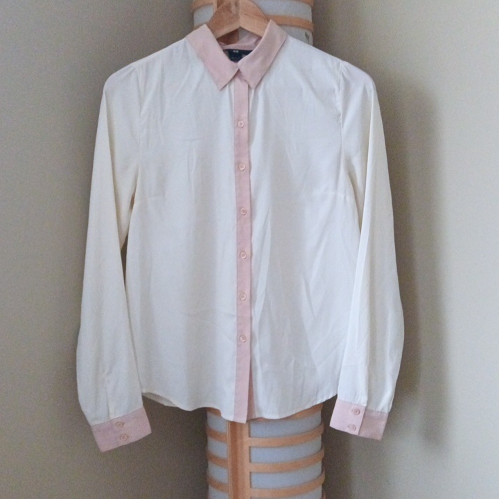 🪇2for$15 Ptp 17" H&M Cream and Pink Casual Button Down Shirt - Picture 9 of 10